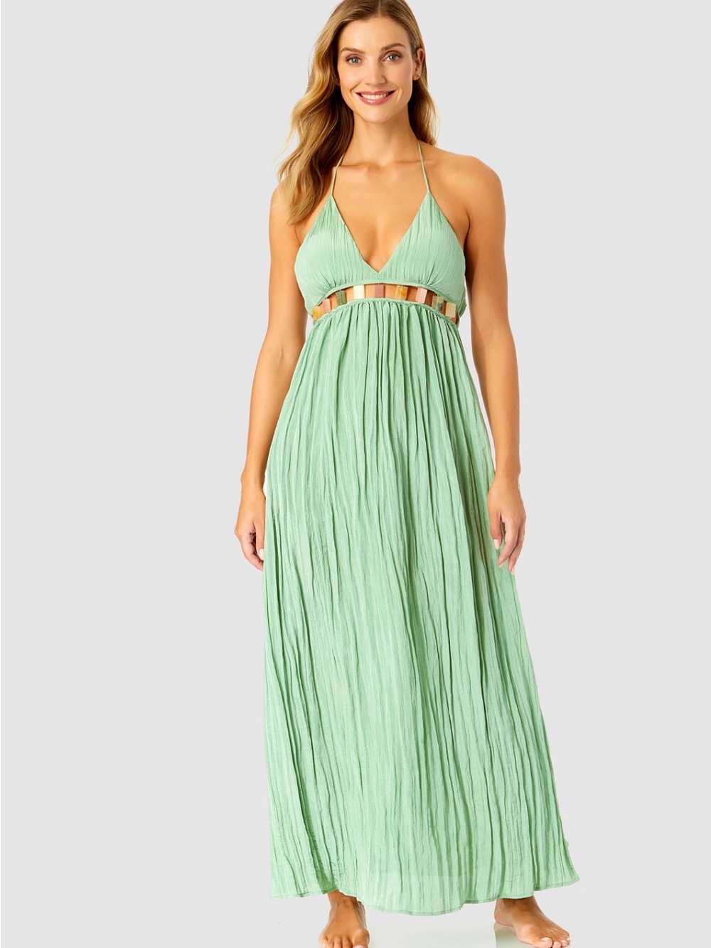 Anne Cole Mint Green Halter Cutout Maxi Dress